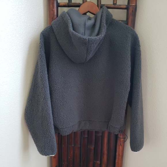 NWT Wild Fable Charcoal Gray Half-Zip Sherpa Pullover Hooded Jacket XS - Picture 5 of 6